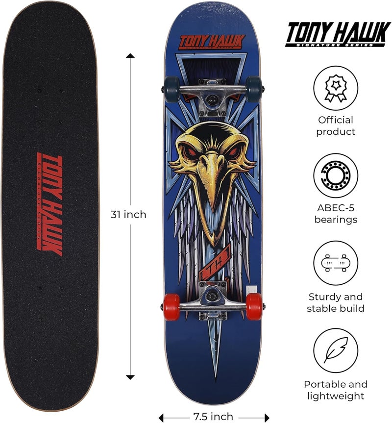 VOYAGER Tony Hawk 31 inch Skateboard, Tony Hawk Signature Series 2, 9-ply Maple Deck Skateboard for Cruising, Carving, Tricks and Downhill, Dagger/Cross/Skull - Image 4